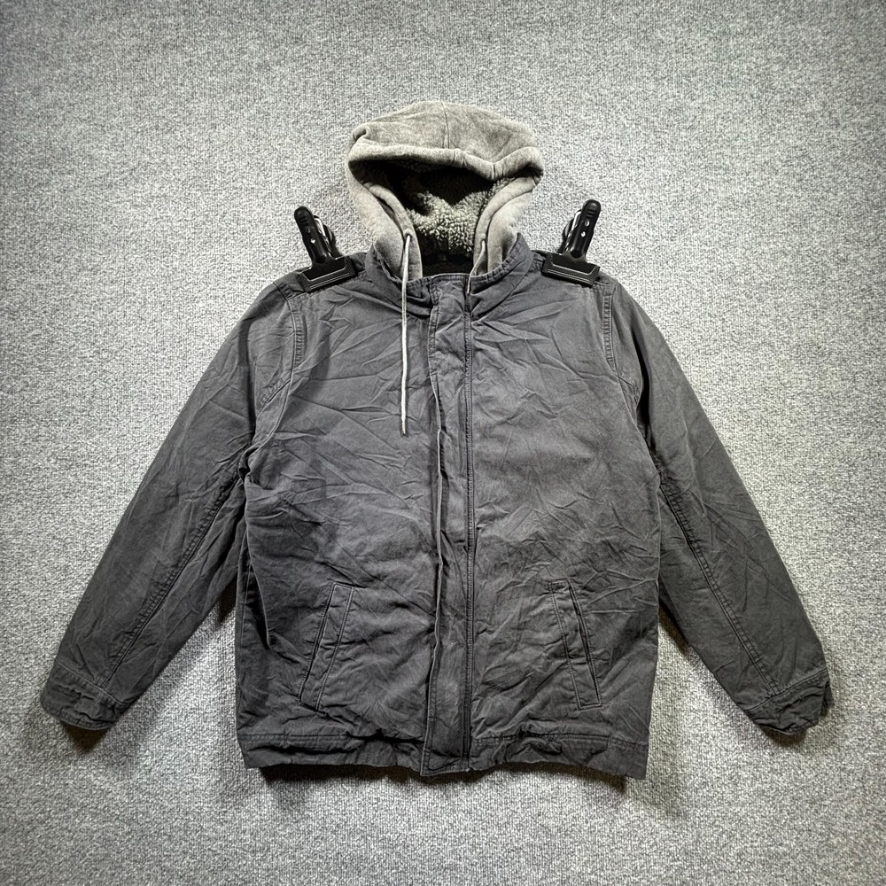 American Eagle Outfitters Utility Jacket Mens L Black Cotton Canvas Sherpa Lined